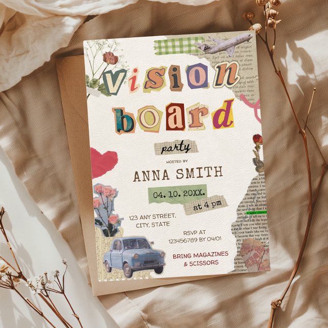 Convite Noite de Conselho de Visão (Vision Board Party Invitation Eat Drink Manifest Girl's Night New Years Resolutions)