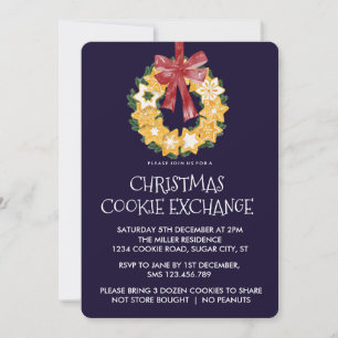 Convite Noite de Cookie de Natal com fundo azul Marinho