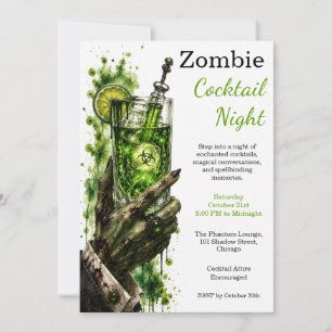 Convite Noite de Coquetel Zumbi Veneno Verde Halloween Par