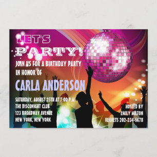 Convite Noite de Disco Glam Festa de Aniversário/Despedida