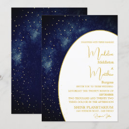 Convite Noite de Dourado Céu Azul Casamento Moderno