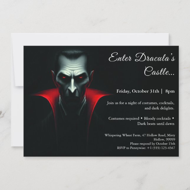 Convite Noite de Drácula | Festa de Costume de Halloween (Frente)