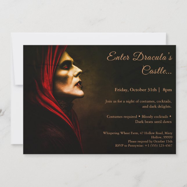 Convite Noite de Drácula | Festa de Fantasias de Halloween (Frente)
