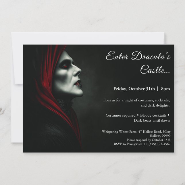 Convite Noite de Drácula | Festa de Fantasias de Halloween (Frente)