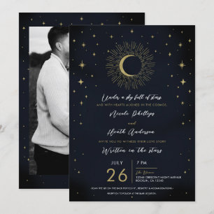 Convite Noite de Estrelas Douradas Rajada Solar Celestial 