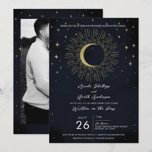 Convite Noite de Estrelas Douradas Rajada Solar Celestial 