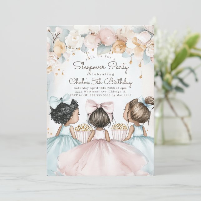 Convite Noite de Festa de aniversário de soneca Aniversári (Em pé/Frente)