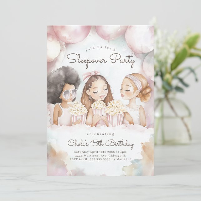 Convite Noite de Festa de aniversário de soneca Aniversári (Em pé/Frente)