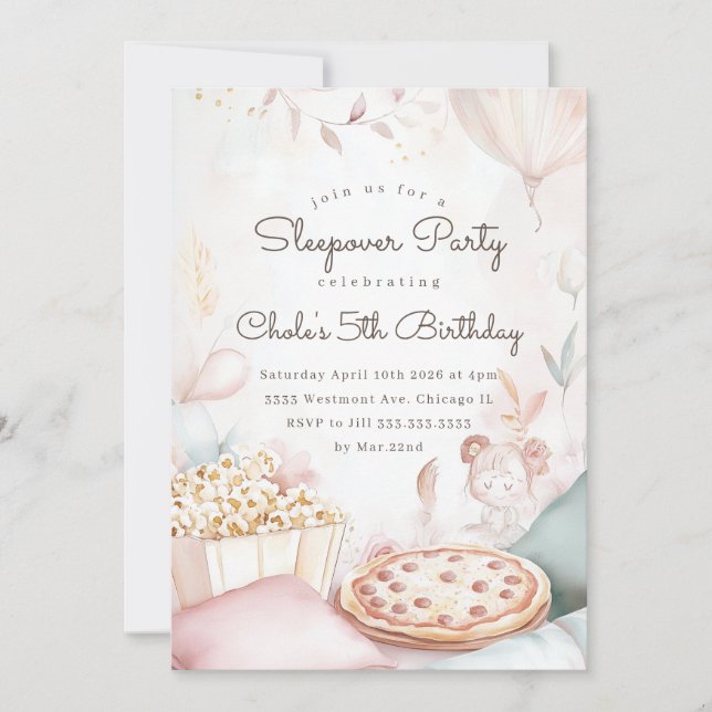 Convite Noite de Festa de aniversário de soneca Aniversári (Frente)