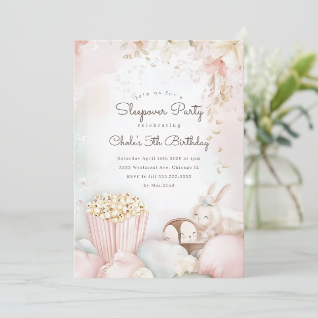 Convite Noite de Festa de aniversário de soneca Aniversári (Em pé/Frente)