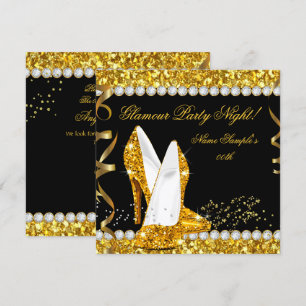 Convite Noite de Festa Glamour Brilho Saltos Altos Dourado