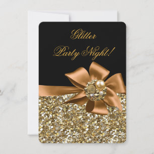 Convite Noite de Festa Glitter Dourado Preto Bronze Arco J