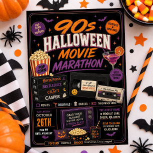 Convite Noite de Filme de Halloween dos Anos 90 Retro VHS
