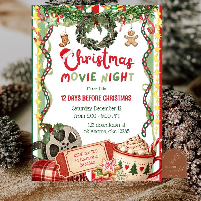 Convite Noite de Filme de Natal Quirky Whimsy (Criador carregado)