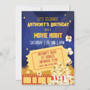Convite Noite de Filme e Pipoca de Aniversário