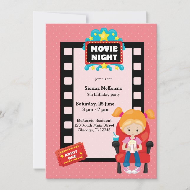 Convite Noite de filme * escolha a cor de fundo (Frente)