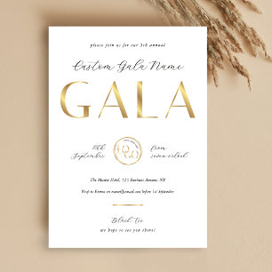 Convite Noite de Gala Branca e Dourada de Logotipo de Negó