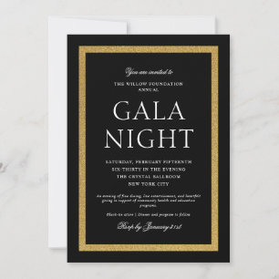 Convite Noite de Gala Preta e Dourada Elegante