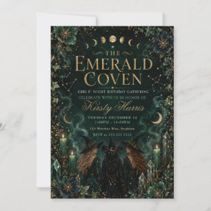 Convite Noite de Garotas do Coven Esmeralda de Aniversário