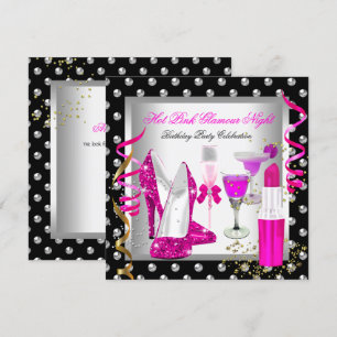 Convite Noite de Glamour Brilho Rosa Prata Aniversário