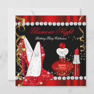 Convite Noite de Glamour Brilho Vermelho Dourado Preto Fes