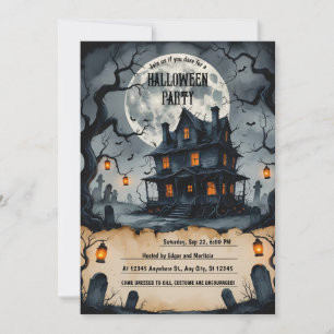 Convite Noite de Halloween Assombrada, Lua cheia, Assustad