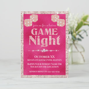 Convite Noite de Jogo das Senhoras de Brilho Rosa Quente