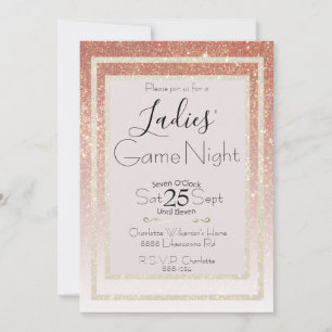 Convite Noite de Jogo das Senhoras Rosa e Brilho Dourado