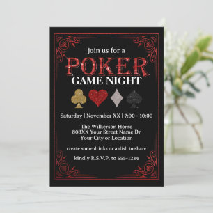 Convite Noite de Jogo de Cartas em Festa de Poker Preta