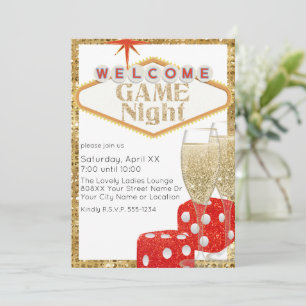 Convite Noite de Jogo Vegas Red Glitter e Champanhe