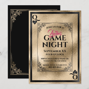 Convite Noite de Jogos das Damas Rainha de Copas Dourada