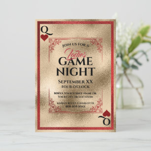 Convite Noite de Jogos das Damas Rainha de Copas Vermelha