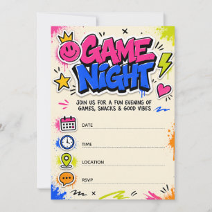 Convite Noite de Jogos de Grafite Colorido e Ousado Festa 