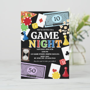 Convite Noite de Jogos de Tabuleiro Lanches Festa