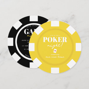 Convite Noite de Jogos Fichas de Poker Amarelas e Pretas F