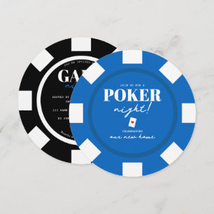 Convite Noite de Jogos Fichas de Poker Preto Azul Festa