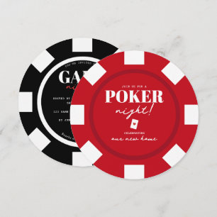 Convite Noite de Jogos Fichas de Poker Vermelhas e Pretas