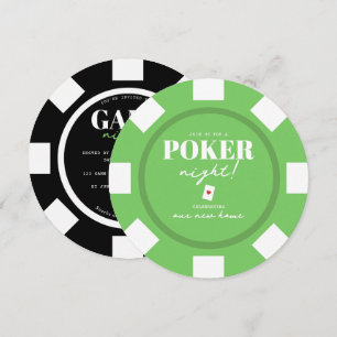 Convite Noite de Jogos Verde Fichas de Poker Pretas Festa