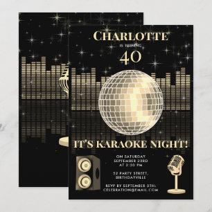 Convite Noite de Karaokê Black Gold 40º Aniversário Disco