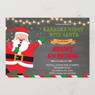 Convite Noite de karaokê com tema do Papai Noel