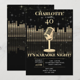 Convite Noite de Karaokê Preto Dourado Cantando Festa de A