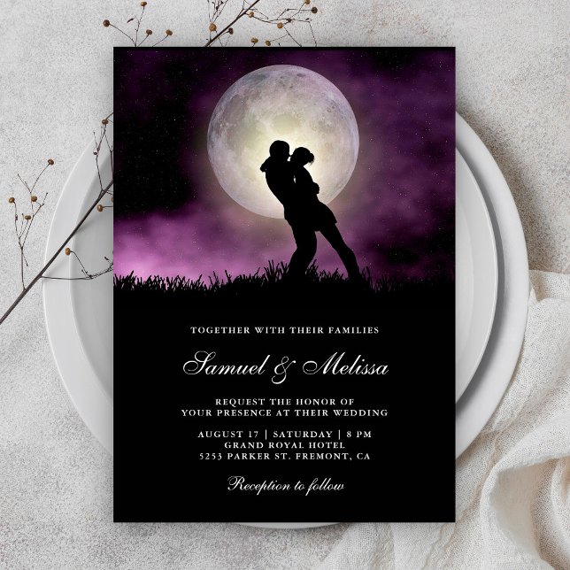 Convite Noite de Lua Cheia Céu Romântico Casal Casamento (Criador carregado)