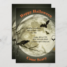 Convite Noite de Lua cheio, Corvo Negro, Morcegos, Hallowe