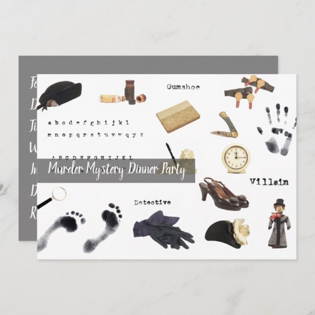 Convite Noite de Mistério de Assassinato que o fez Jantar (Frente/Verso)
