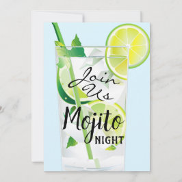 Convite Noite de Mojito Folha de Hortelã Lima Luz Azul
