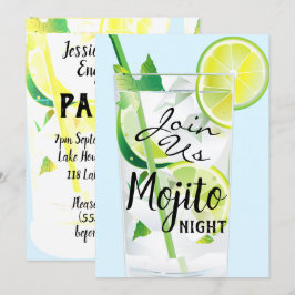Convite Noite de Mojito Folha de Hortelã Lima Luz Azul