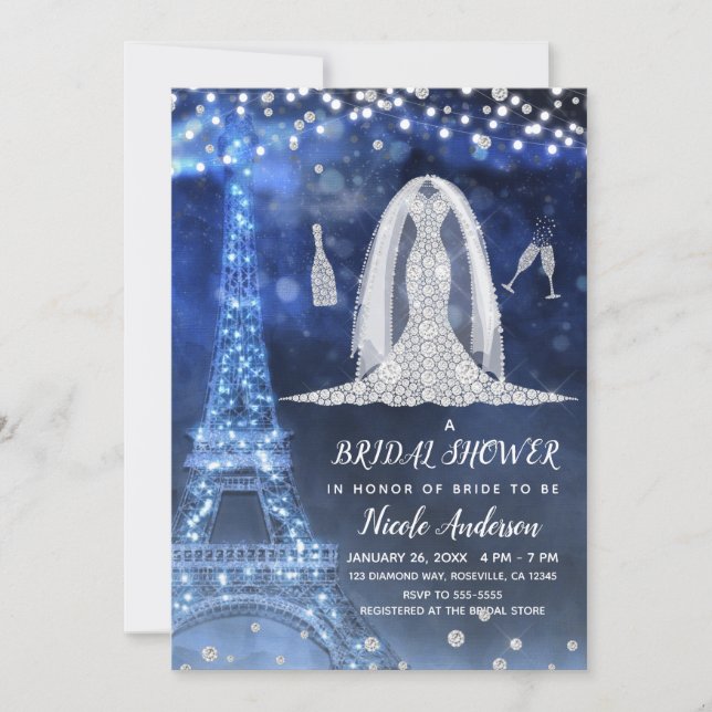 Convite Noite de Paris Vestido de Noiva com Diamantes para (Frente)