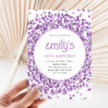 Convite Noite de Playday de Confetti com Lágrimas Roxas<br><div class="desc">Este convite de aniversário brilhante de configuração divertida apresenta brilho dourado brilhante e texto personalizado. Opções adicionais para texto e layout estão disponíveis se você optar por personalizar ainda mais.</div>
