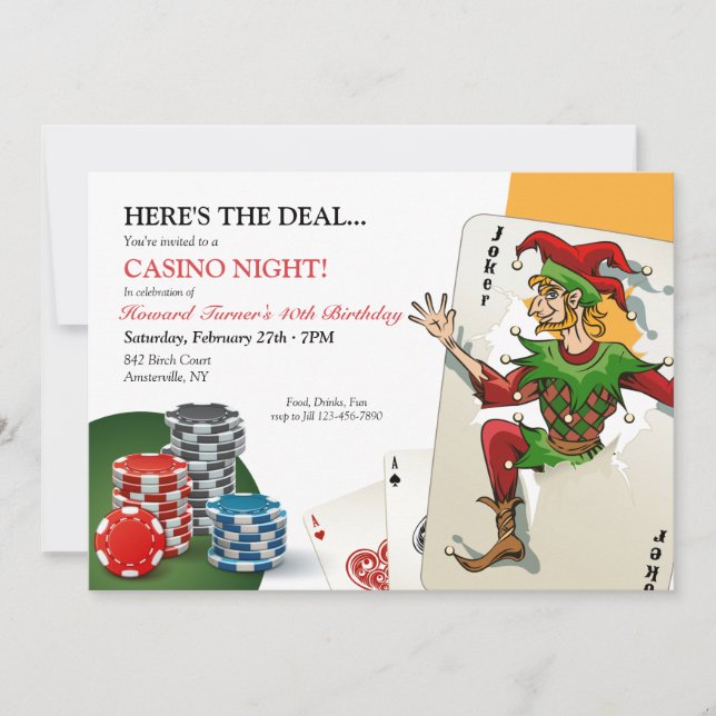 Convite Noite de Pôquer no Cassino (Frente)