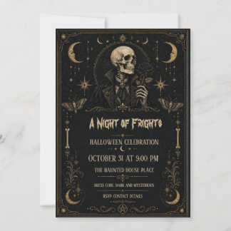 Convite Noite de Terrores Esqueleto Gótico Festa de Hallow
